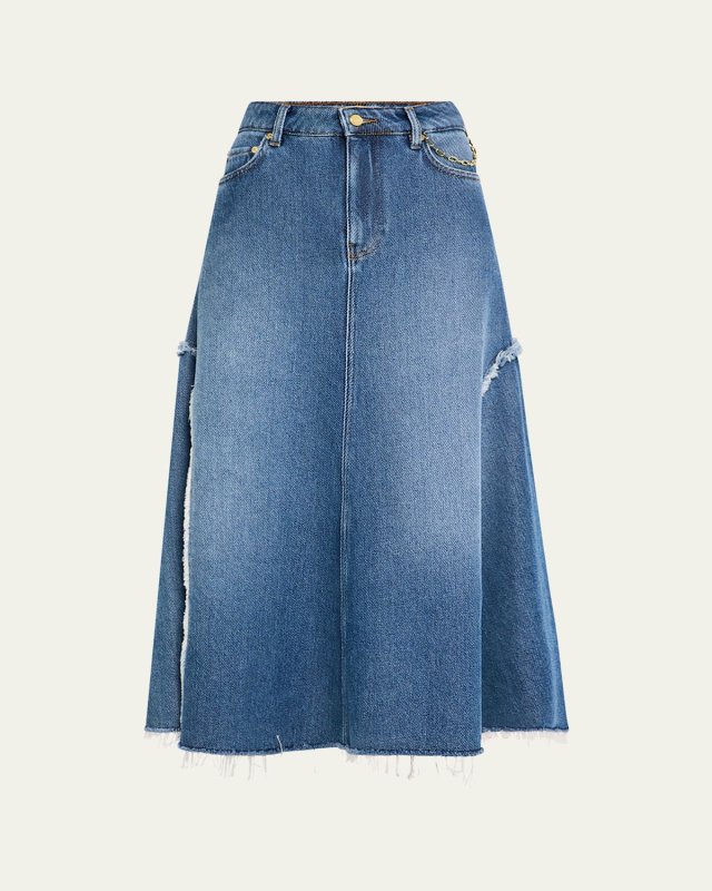 A-Line Denim Midi Skirt